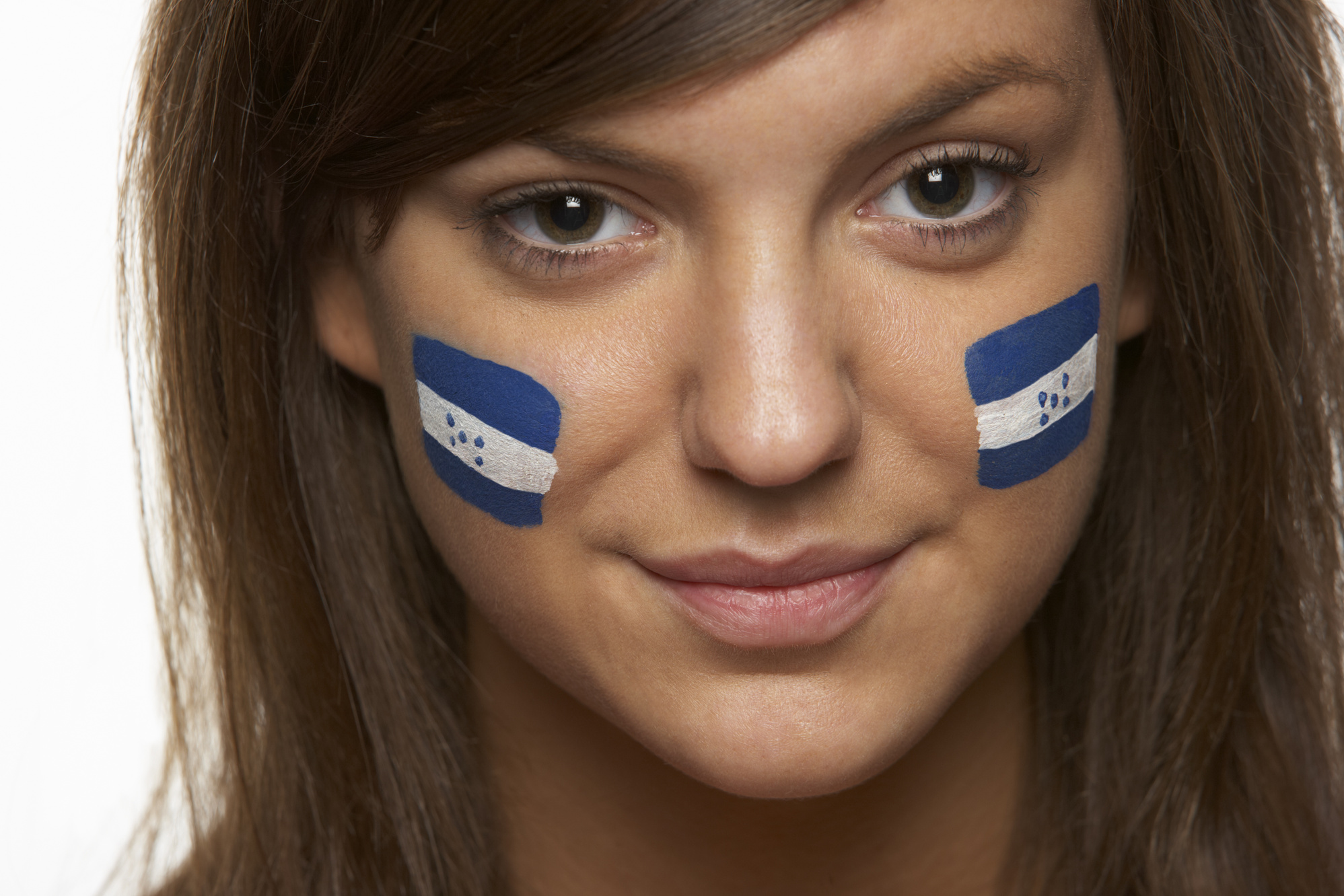 Young Female Sports Fan with Honduran Flag Painted on Face