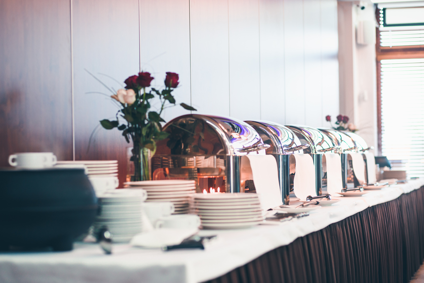 Buffet Lunch with Chafing Dishes and Dinnerware
