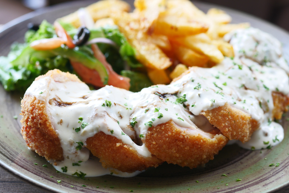Chicken Cordon Bleu and Mayonnaise on table
